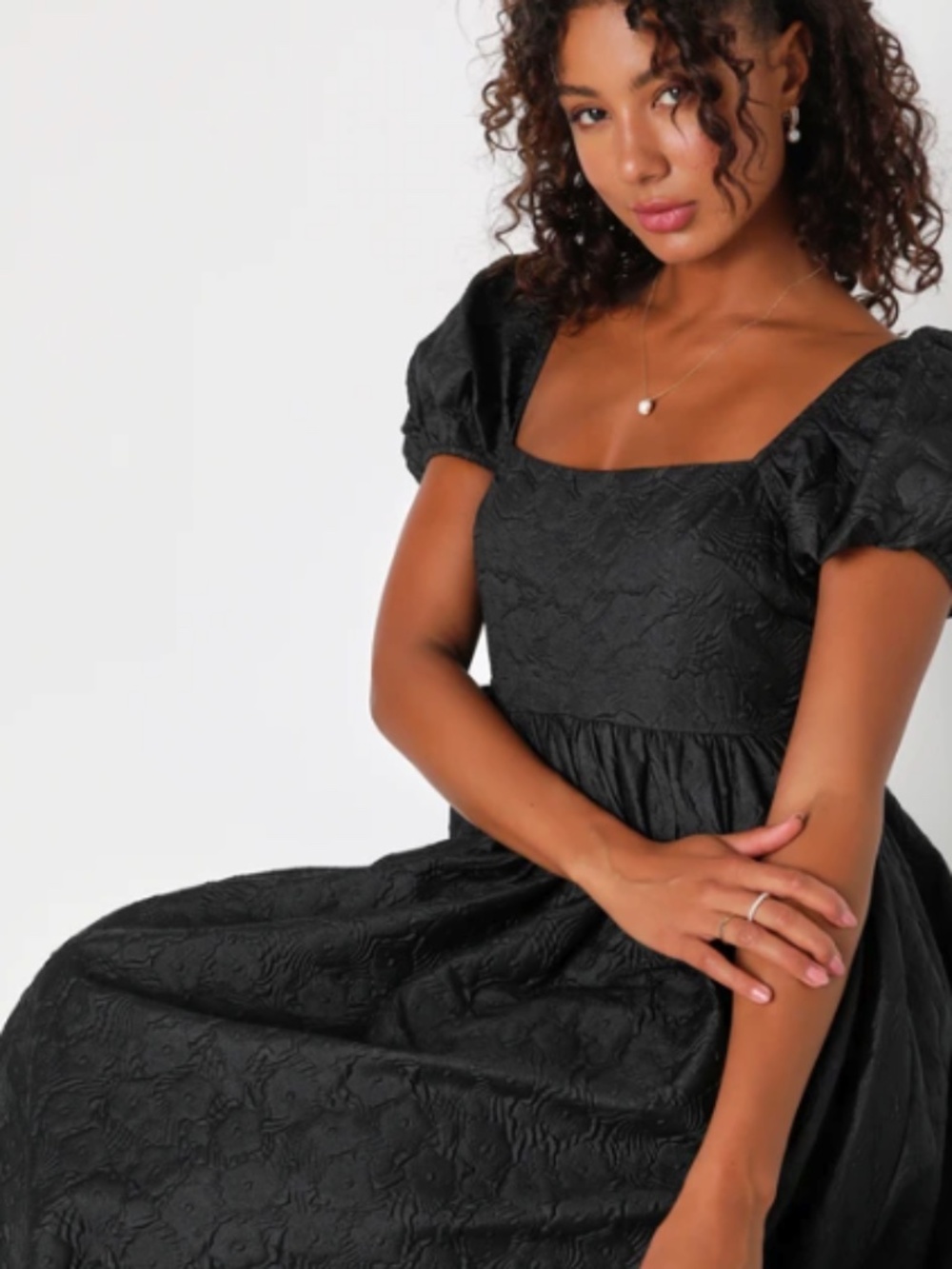 Lulu's Black Puff-Sleeve Midi Dress - Picture 5 of 5